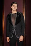 Buy_Contrast By Parth_Black Silk, Velvet, Lycra Velmor Hand Embroidered Tuxedo Set _Online_at_Aza_Fashions