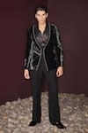 Buy_Contrast By Parth_Black Silk, Velvet, Satin, Lycra Embroidery Hand Dusk Tuxedo Set _at_Aza_Fashions
