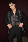 Buy_Contrast By Parth_Black Lycra Sequins, Embroidery Sable Hand Tuxedo Set _Online_at_Aza_Fashions