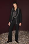 Buy_Contrast By Parth_Black Lycra Sequins, Embroidery Sable Hand Tuxedo Set _at_Aza_Fashions