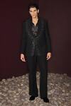 Contrast By Parth_Black Lycra Sequins, Embroidery Sable Hand Tuxedo Set _at_Aza_Fashions