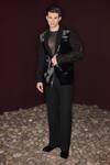 Buy_Contrast By Parth_Black Silk, Velvet, Lycra Beads Stardust Hand Embroidered Tuxedo Set _at_Aza_Fashions