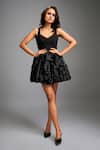 Buy_Deepika Arora_Black Roma Embroidery Scoop Neck Textured Shimmer Bubble Dress _at_Aza_Fashions