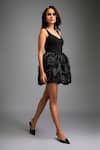 Buy_Deepika Arora_Black Roma Embroidery Scoop Neck Textured Shimmer Bubble Dress _Online_at_Aza_Fashions