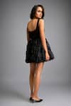 Shop_Deepika Arora_Black Roma Embroidery Scoop Neck Textured Shimmer Bubble Dress _at_Aza_Fashions