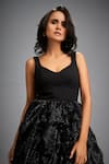 Shop_Deepika Arora_Black Roma Embroidery Scoop Neck Textured Shimmer Bubble Dress 