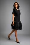 Deepika Arora_Black Roma Embroidery Collared Shimmer Jacket Dress _Online_at_Aza_Fashions