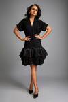 Buy_Deepika Arora_Black Roma Embroidery Collared Shimmer Jacket Dress _at_Aza_Fashions