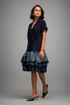Buy_Deepika Arora_Navy Roma Collared Blue Shimmer Hem Jacket Dress _Online_at_Aza_Fashions