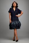 Shop_Deepika Arora_Navy Roma Collared Blue Shimmer Hem Jacket Dress _Online_at_Aza_Fashions