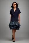 Buy_Deepika Arora_Navy Roma Collared Blue Shimmer Hem Jacket Dress _at_Aza_Fashions