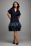 Deepika Arora_Navy Roma Collared Blue Shimmer Hem Jacket Dress _at_Aza_Fashions