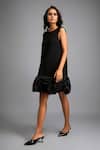 Deepika Arora_Black Roma Round Neck Sleeveless Ruffled Hem Mini Dress _Online_at_Aza_Fashions