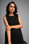 Deepika Arora_Black Roma Round Neck Sleeveless Ruffled Hem Mini Dress _at_Aza_Fashions
