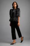 Buy_Deepika Arora_Black Roma Round Neck Shimmer Top And Tailored Pant Set _Online_at_Aza_Fashions
