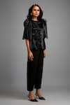 Buy_Deepika Arora_Black Roma Round Neck Shimmer Top And Tailored Pant Set 