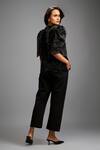 Shop_Deepika Arora_Black Roma Round Neck Shimmer Top And Tailored Pant Set 