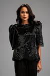 Deepika Arora_Black Roma Round Neck Sequin Designer Top _at_Aza_Fashions