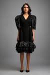 Buy_Deepika Arora_Black Roma Ruffles V-neck Shimmer Sleeve Midi Dress _Online_at_Aza_Fashions