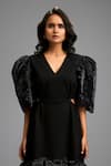 Buy_Deepika Arora_Black Roma Ruffles V-neck Shimmer Sleeve Midi Dress 