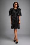 Buy_Deepika Arora_Black Roma Round Neck Designer Dress With Puff Sleeves _Online_at_Aza_Fashions