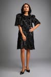 Buy_Deepika Arora_Black Roma Round Neck Designer Dress With Puff Sleeves _at_Aza_Fashions