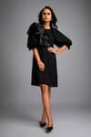 Buy_Deepika Arora_Black Roma Round Neck A-line Dress With Shimmer Details _at_Aza_Fashions