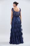 Shop_Samyukta Singhania_Blue Net Embroidery, Sequins Scoop Neck Lehenga Set _at_Aza_Fashions