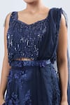 Samyukta Singhania_Blue Net Embroidery, Sequins Scoop Neck Lehenga Set _at_Aza_Fashions