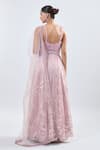 Shop_Samyukta Singhania_Pink Net Embroidery, Sequins V-neck Lehenga Set _at_Aza_Fashions
