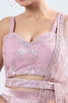 Samyukta Singhania_Pink Net Embroidery, Sequins V-neck Lehenga Set _Online_at_Aza_Fashions