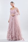 Buy_Samyukta Singhania_Pink Net Embroidery, Sequins V-neck Lehenga Set _Online_at_Aza_Fashions