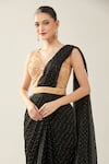Samyukta Singhania_Black Satin Sequins Sweetheart Neck Pre-draped Saree Set _Online_at_Aza_Fashions