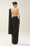 Shop_Samyukta Singhania_Black Satin Sequins Sweetheart Neck Pre-draped Saree Set _at_Aza_Fashions