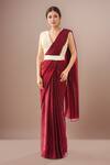 Buy_Samyukta Singhania_Maroon Net Embroidery V-neck Pre-draped Saree Set _at_Aza_Fashions