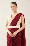 Buy_Samyukta Singhania_Maroon Net Embroidery V-neck Pre-draped Saree Set 