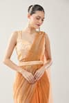 Samyukta Singhania_Peach Net Embroidery Sweetheart Neck Blouse With Draped Saree _Online_at_Aza_Fashions