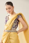 Samyukta Singhania_Yellow Chinon Embroidery V-neck Purple Blouse And Saree Set _Online_at_Aza_Fashions
