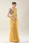Buy_Samyukta Singhania_Yellow Chinon Embroidery V-neck Purple Blouse And Saree Set _Online_at_Aza_Fashions