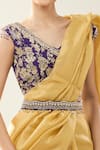 Shop_Samyukta Singhania_Yellow Chinon Embroidery V-neck Purple Blouse And Saree Set _Online_at_Aza_Fashions