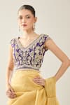 Buy_Samyukta Singhania_Yellow Chinon Embroidery V-neck Purple Blouse And Saree Set 