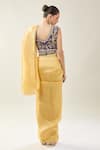 Shop_Samyukta Singhania_Yellow Chinon Embroidery V-neck Purple Blouse And Saree Set _at_Aza_Fashions