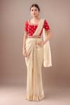 Buy_Samyukta Singhania_Beige Viscose Embroidery Square Neck Pre-draped Saree Set With Red Blouse _at_Aza_Fashions