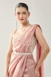 Samyukta Singhania_Pink Crepe Embroidery Sweetheart Neck Pre-draped Saree Set _Online_at_Aza_Fashions