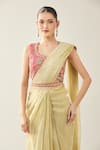 Samyukta Singhania_Yellow Chinon Sequins Round Neck Embroidered Pink Blouse And Saree Set _Online_at_Aza_Fashions