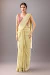 Buy_Samyukta Singhania_Yellow Chinon Sequins Round Neck Embroidered Pink Blouse And Saree Set _at_Aza_Fashions