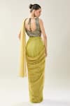 Shop_Samyukta Singhania_Green Sequins Square Neck Pre-draped Saree And Blouse Set _at_Aza_Fashions