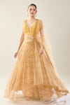 Shop_Samyukta Singhania_Yellow Net Sequins, Embroidery V-neck Lehenga Set With Dupatta _Online_at_Aza_Fashions