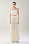 Buy_Samyukta Singhania_White Satin, Lace Round , Open Jacket And Pant Set _Online_at_Aza_Fashions