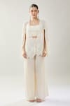 Shop_Samyukta Singhania_White Satin, Lace Round , Open Jacket And Pant Set 